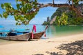 Longtail Boats Moored On Beach in Thailand Royalty Free Stock Photo