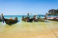 Longtail boats in Railay beach, Krabi peninsula in Thailand Royalty Free Stock Photo