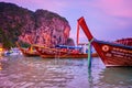 Longtail boats on Railay Beach in twilights, Krabi, Thailand Royalty Free Stock Photo