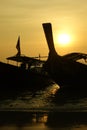 Longtail boats at sunset, Railey beach, Thailand Royalty Free Stock Photo