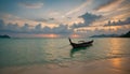 Longtail wooden thai traditional boat. Blue sea at sunset. Royalty Free Stock Photo