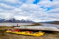 Longyearbyen Harbor with kayak ready to go. Royalty Free Stock Photo