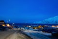 Longyearbyen industrial part of town in the polar night noon