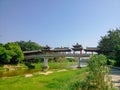 The longgang river bank and bridge in longyuan park, shenzhen, China.