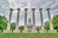 Lonic Columns and Jesse Hall at the University of Missouri Royalty Free Stock Photo