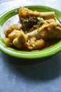 Lontong Kikil, a traditional food from Surabaya, East Java, Indonesia, made from curried cow\'s leg skin