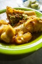 Lontong Kikil, a traditional food from Surabaya, East Java, Indonesia, made from curried cow\'s leg skin