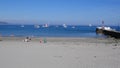 Looe Beach July 5 2019, Looe Lugger Regatta boats anchored of the beach