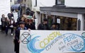 Looe, Cornwall, UK, February 16, 2019. Mixed group of `Extinction Rebellion` protesters, marching through the Cornish town of Looe