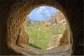 A look from an ancient cave dwelling on the mountains of Cappadocia Royalty Free Stock Photo