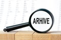 Look Arhive and solution with a magnifying glass Royalty Free Stock Photo