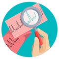Look at atrial fibrillation through magnifying glass held by hand