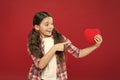 Look at this big heart. Cute girl in love. Having heart problem and heartache. Happy valentines day. Little girl
