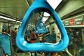 Look through blue surreal handles in subway