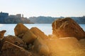 Look at the city through big stones, Malta Royalty Free Stock Photo