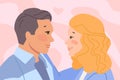 Look of couple lovers. Amused woman and man before sweet kiss, romantic pleasure love pair partners vector illustration