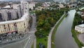 Kharkiv city streets, aerial Skver Strilka park