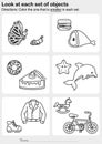 Look at each set of objects -  Color the one that is smaller in each set Royalty Free Stock Photo