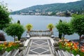 Look from the Garden on the Island of Bella to town Stresa, Lake Maggiore ,Italy Royalty Free Stock Photo