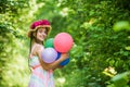 Look at it. Hairstyle of nature. mothers day. happy womens day. Portrait of small kid with party balloons. love and