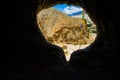 A look inside of Man Made Jhong Cave in Chhoser Village of Upper Mustang in Nepal