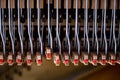 Hammers and strings of an spinet piano Royalty Free Stock Photo