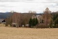 Look at the landscape of the village and the church in the Czech Republic Royalty Free Stock Photo