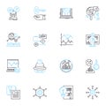 Look for linear icons set. Hunt, Explore, Seek, Search, Discover, Scavenge, Quest line vector and concept signs. Pursue