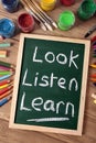 Look Listen Learn school education reading writing concept Royalty Free Stock Photo