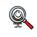 We look at the little stickman through a magnifying glass. Vector illustration of a microscopic man and magnification in