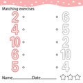 Match numbers. Kids words learning game, worksheets with simple colorful graphics. children educational Learning