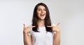 Self-Confident Woman Pointing Fingers At Herself On White Background, Panorama Royalty Free Stock Photo