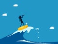 Look for opportunities in the financial crisis. woman surfing the sea with coins