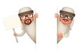 Look Out Corner Cute Arab Businessman Man 3d Realistic Cartoon Character Design Isolated Vector Illustration Royalty Free Stock Photo