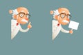 Look Out Corner Old Wise Scientist Character Icons Cartoon Design Vector Illustration