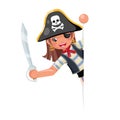 Look out corner pirate party cute girl child capitan costume masquerade woman teen party female character design vector Royalty Free Stock Photo