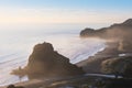 Look Out to Lion Rock Piha Beach Auckland New Zealand Aerial view of Piha Beach near Auckland. Most popular beach for surfing.