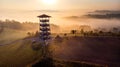 Look Out Tower in Brusnik,Ciezkowice. Polish Landscape at Foggy Sunrise