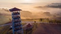 Look Out Tower in Brusnik,Ciezkowice. Polish Landscape at Foggy Sunrise