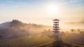 Look Out Tower in Brusnik,Ciezkowice. Polish Landscape at Foggy Sunrise