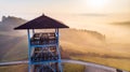 Look Out Tower in Brusnik,Ciezkowice. Polish Landscape at Foggy Sunrise