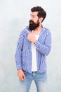 Look over there. Male casual fashion style. barber care for real men. brutal hipster with mustache. Mature hipster with Royalty Free Stock Photo