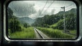 A look through the rain window of the train