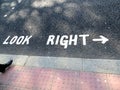 Look right. image caption on the tarmac in London