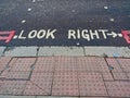 `Look right` inscription on the street. London. Royalty Free Stock Photo