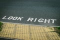 Look right sign painted on the road asphalt Royalty Free Stock Photo