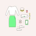 Look. Set of Clothes and Accessories Linear Icons