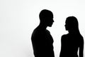 A look in the shadows, silhouettes in the dialogue. Space for text. Royalty Free Stock Photo