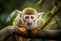 squirrel monkey in ecuadorian jungle in amazon