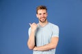 Look there. Masculinity concept. Man with strong muscular arms. Does having muscular body make you more confident. Man Royalty Free Stock Photo